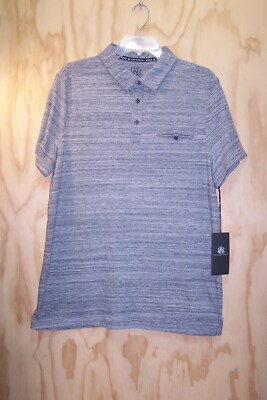 NWT Rock Republic Polo Shirt Men's L Gray Heather Stripe Pocket Lightweight