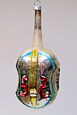 Vintage Blown Glass Embossed Flower VIOLA VIOLIN Christmas Ornament Germany