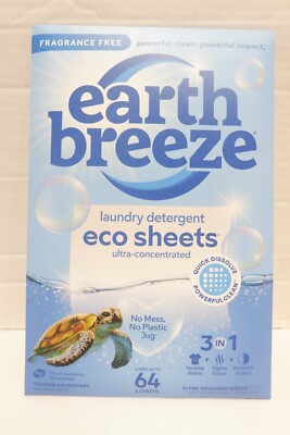 NEW Earth Breeze Laundry Detergent Fragrance Free Liquidless 32ct 64 Loads