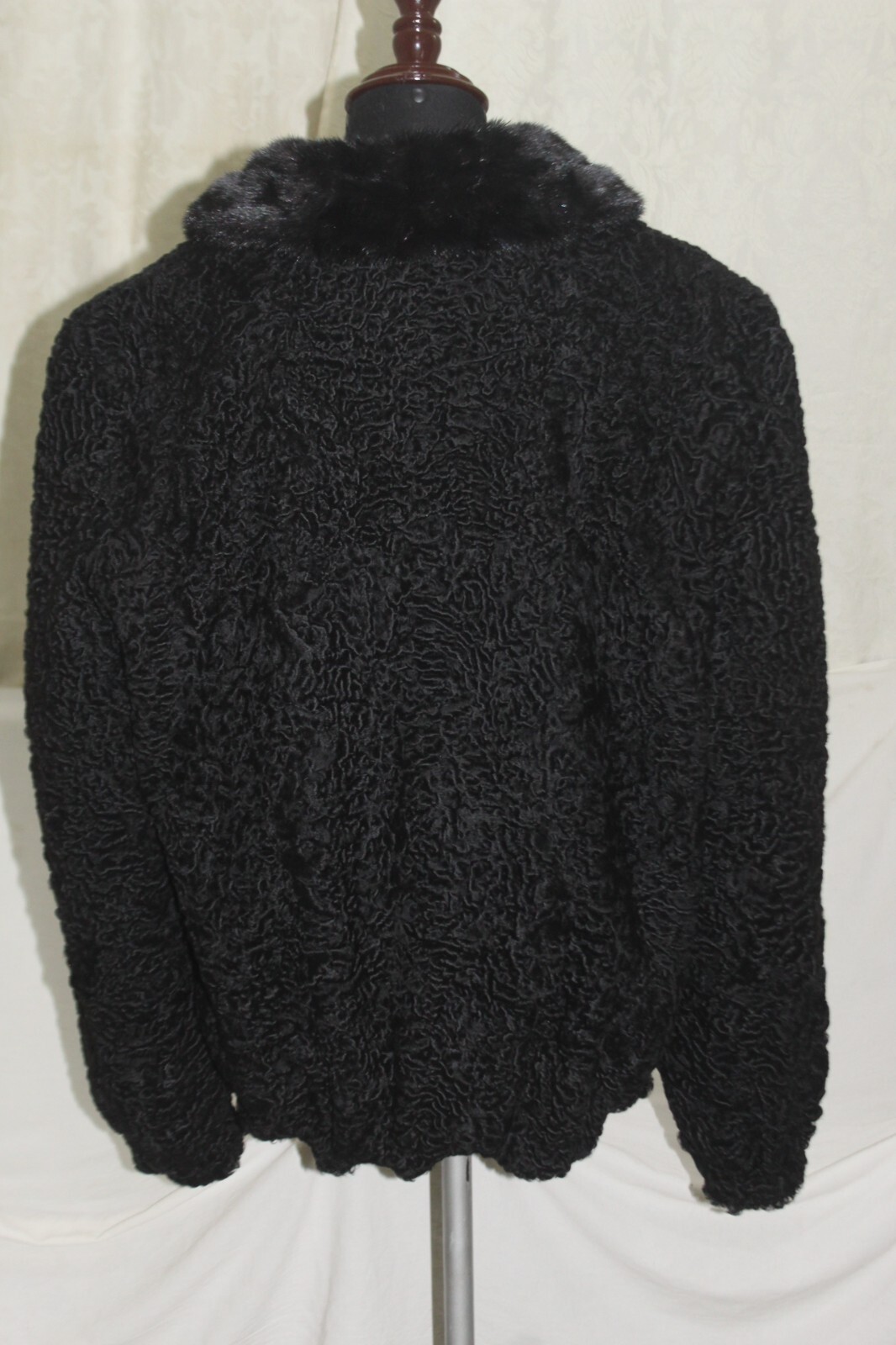 Pre-owned Handmade Black Reversible Real Persian Lamb Fur Coat Real Mink Fur Collar All Sizes