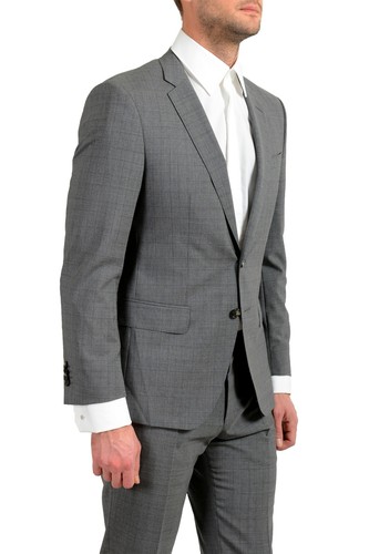 Pre-owned Hugo Boss "huge6/genius5" Men's 100% Wool Plaid Slim Gray Two Button Suit