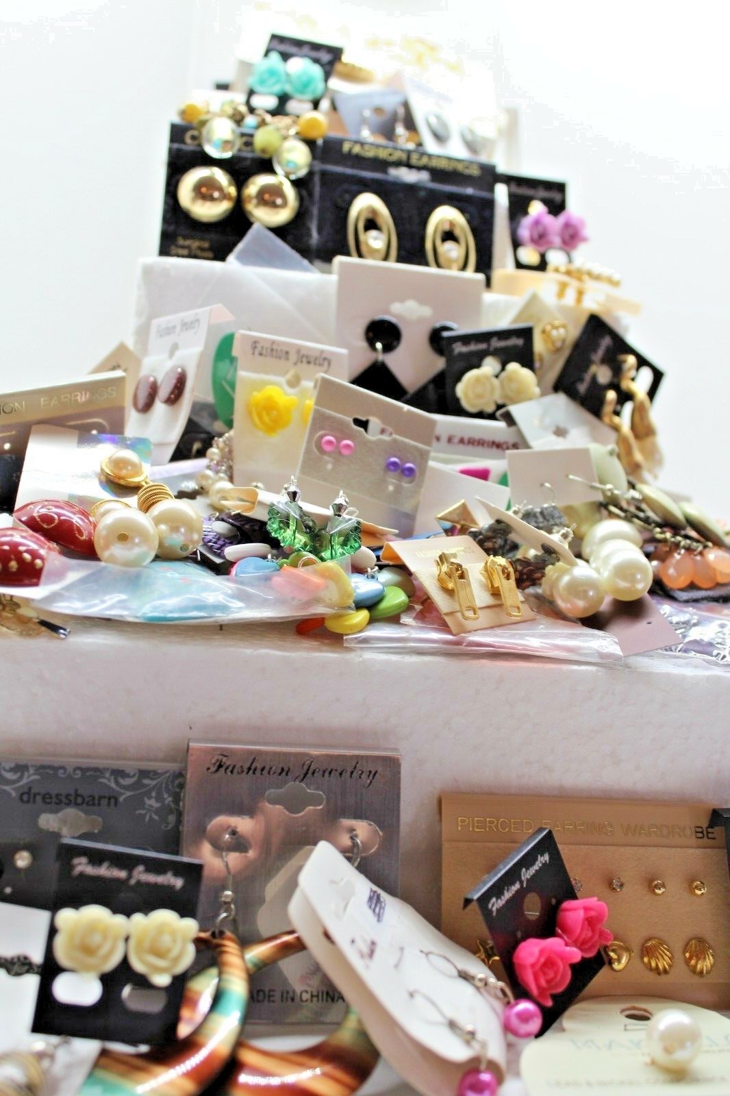 LARGE Mixed lot 70+ pairs new/used costume/fashion earrings cards resale/wear