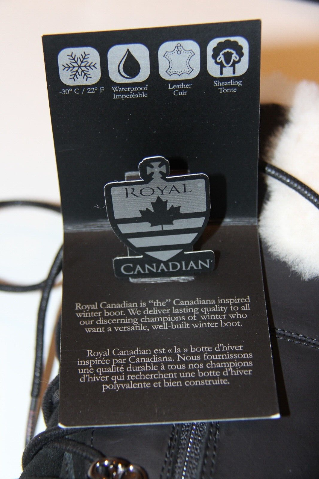 Pre-owned Royal Canadian Castlegar Leather Shearling Cuff Boot Women's Size 7 Black
