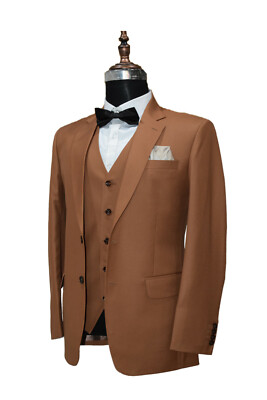 Pre-owned Handmade Men Brown Suits Designer Wedding Grooms Dinner Suits (jacket+vest+pants)