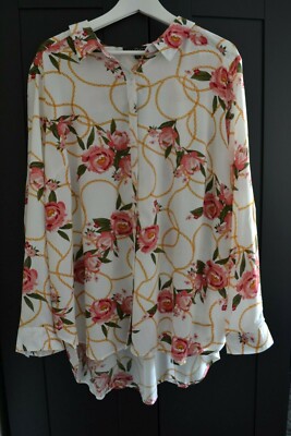 New Fred David Chic Shirt Button Tunic Blouse Floral Top Rayon Plus Size 2X
