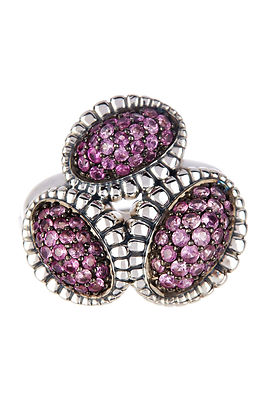 Pre-owned Lagos Sterling Silver Muse Pink Sapphire Pave Fluted Oval Ring. Size 7$1250 In Silver/pink