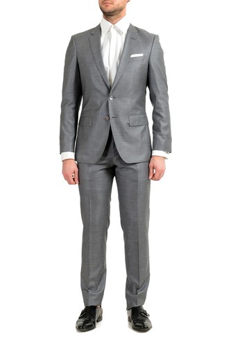 Pre-owned Hugo Boss "hutson5/gander3" Men's Wool Silk Slim Gray Two Button Suit