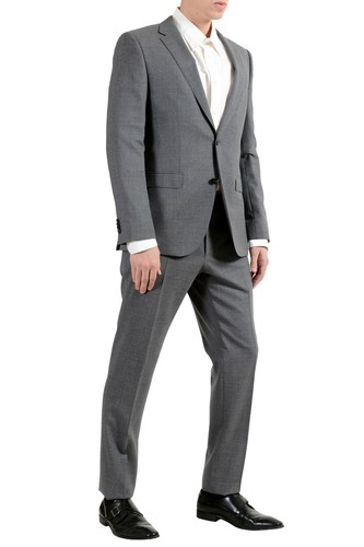 Pre-owned Hugo Boss "novan5/ben2" Men's 100% Wool Gray Slim Two Button Suit