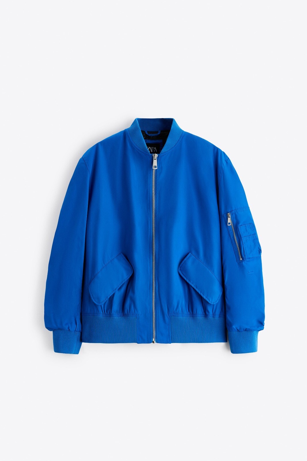 New Zara Zippered Bomber Jacket 8281/530 Blue S coat