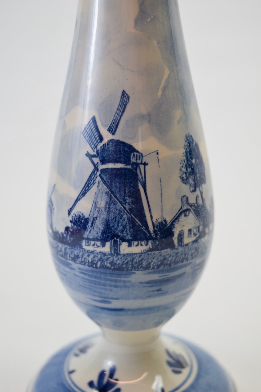 Delft Blue Vase 9 3/4inches tall Windmill Sailboat.