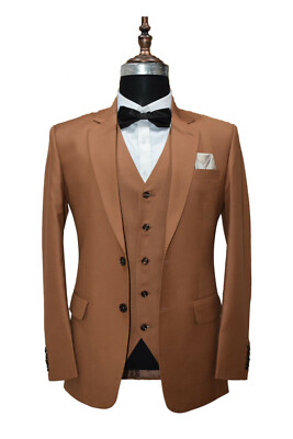 Pre-owned Handmade Men Brown Suits Designer Wedding Grooms Dinner Suits (jacket+vest+pants)