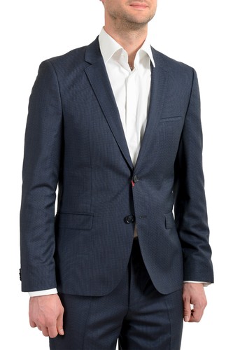 Pre-owned Hugo Boss Men's "arti/hesten182" Extra Slim Fit 100% Wool Blue Two Button Suit