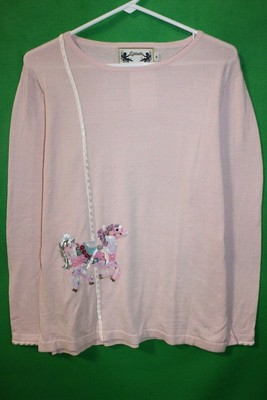 EPISCIA - PINK SWEATER WITH SEQUIN HORSE - LADIES SIZE M (NEW)