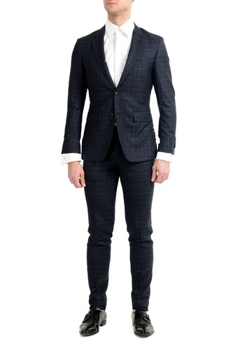 Pre-owned Hugo Boss "t-royston/wain1" Men's Extra Slim 100% Wool Plaid Two Button Suit In Multicolor