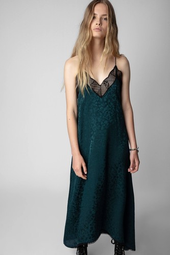 Pre-owned Zadig & Voltaire 2023  Risty Jac Leo Silk Dress Size Xs $548 In Peacock