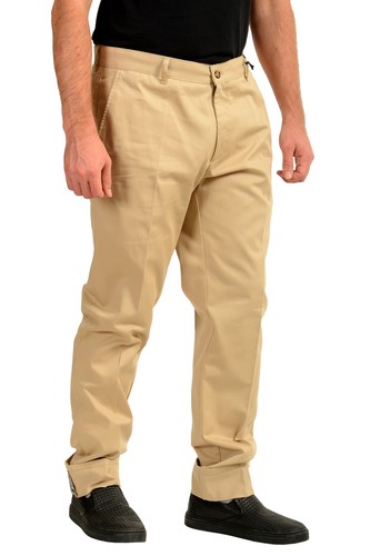 Pre-owned Versace Men's Beige Flat Front Chino Casual Pants Us 38 It 54