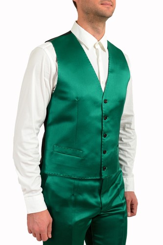 Pre-owned Dolce & Gabbana Men's 100% Silk Emerald Green Two Button Three Piece Suit