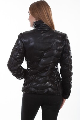 Pre-owned Scully Womens Black Leather Puffer Jacket