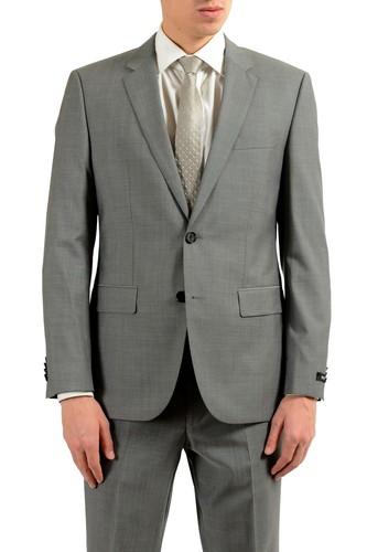 Pre-owned Hugo Boss "thegrand1/central1us" Men's 100% Wool Gray Two Button Suit