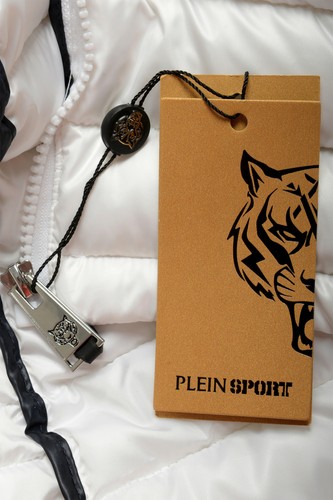 PLEIN SPORT PLEIN SPORT DAMEN WEISS MIT KAPUZE LOGO AUFDRUCK REISSVERSCHLUSS PARKAJACKE S M L