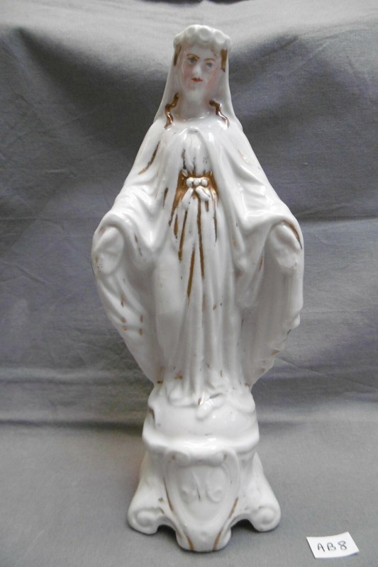 Vierge Ancienne CouronnÃ©E En Porcelaine De Paris Vers 1900 Hauteur 21 Cm (Ab8)