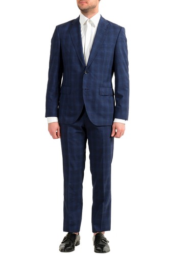 Pre-owned Hugo Boss Men's Jeckson/lenon1 Regular Fit 100% Wool Blue Plaid Two Button Suit