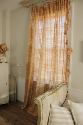 CURTAIN Antique French toile de Normandy  Marie Stuart Gold  WEDDING fabric