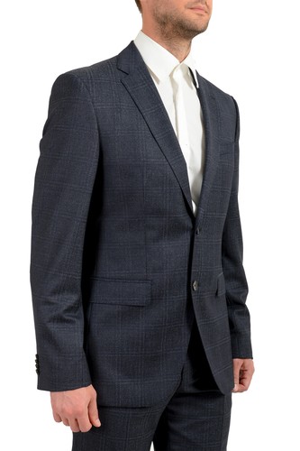 Pre-owned Hugo Boss Men's "jackson/lenon2" Regular Fit Plaid 100% Wool Two Button Suit In Gray