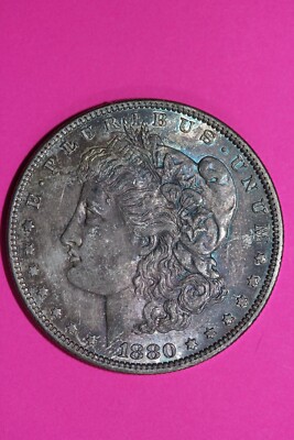 Rainbow Toned 1880 O Morgan Silver Dollar Liberty Scarce Semi Key Date Coin 033