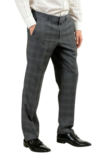 Pre-owned Hugo Boss "the Grand/central2we" Men's 100% Wool Plaid Three Piece Suit In Gray