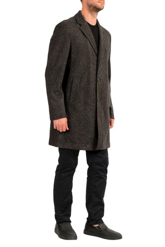 Pre-owned Hugo Boss Men's "shawn7-j" Slim Fit Wool Brown Button Down Coat