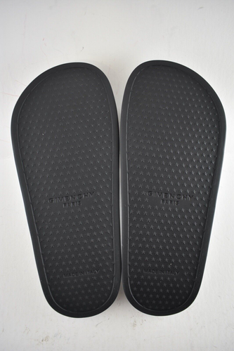 Pre-owned Givenchy Silver Rubber Black Logo Print Slide On Pool Sandal Flip Flop Flat 38