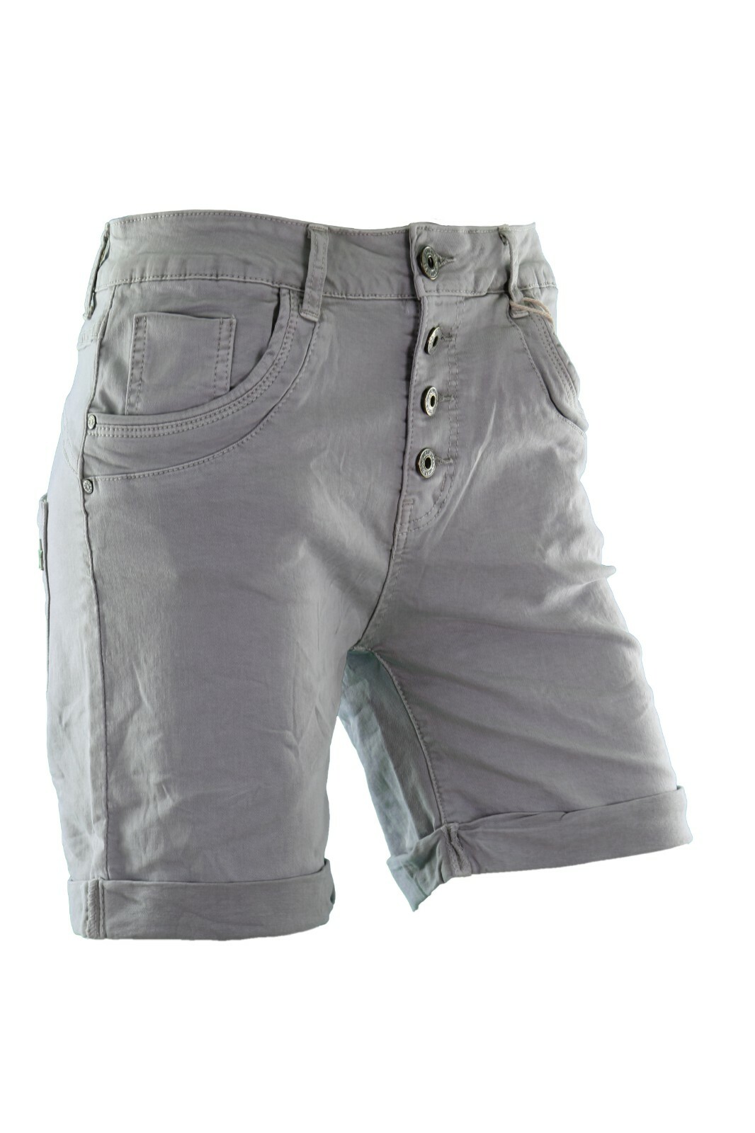 Lexxury Damen Jeans Hose Kurz Shorts Knöpfe Boyfriend Grau