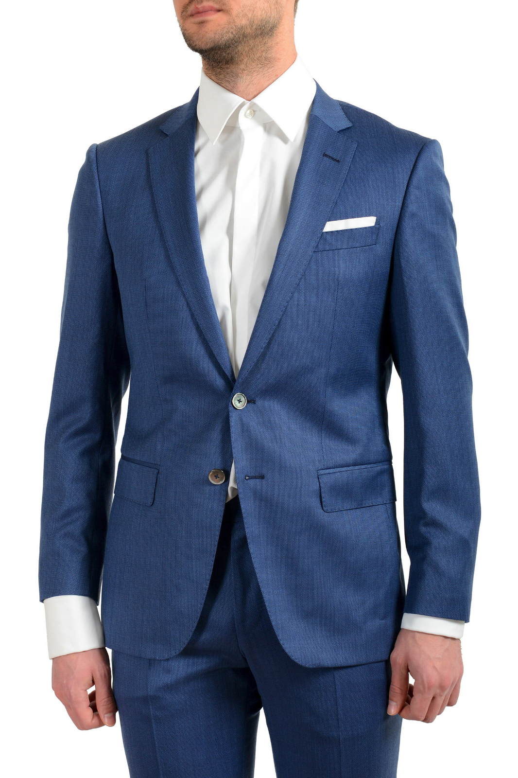Pre-owned Hugo Boss Men's "hutson5/gander2" Slim Fit 100% Wool Blue Two Button Suit
