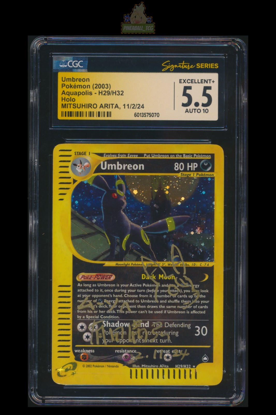 Umbreon] CGC 5.5 AUTO 10 H29/H32 e series Mitsuhiro Arita
