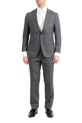 Pre-owned Hugo Boss "novan6/ben2" Men's 100% Wool Slim Gray Two Button Suit