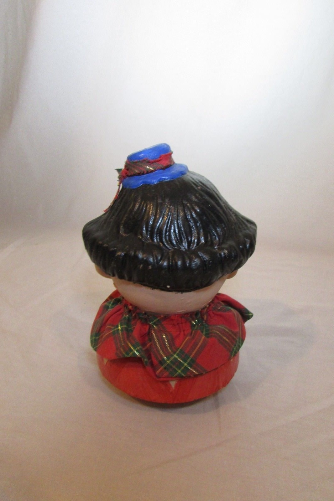 VTG Large Bisque Porcelain Clown Head Music Box Fabric Collar 7''