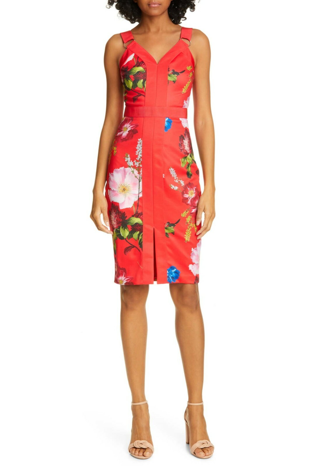 

НОВИНКА Красное облегающее платье-миди TED BAKER с цветочным принтом AMYLIA  00 XS, Multicolor