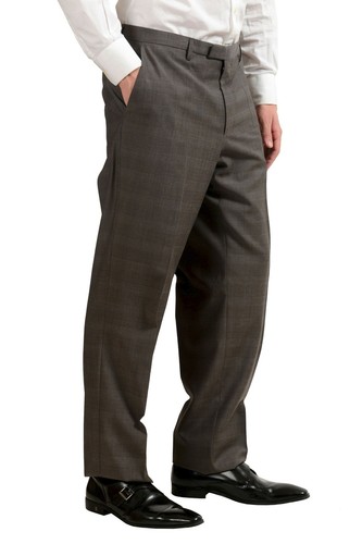 Pre-owned Hugo Boss "the James4/sharp6" Men's 100% Wool Two Button Plaid Suit Us 46r It 56 In Brown