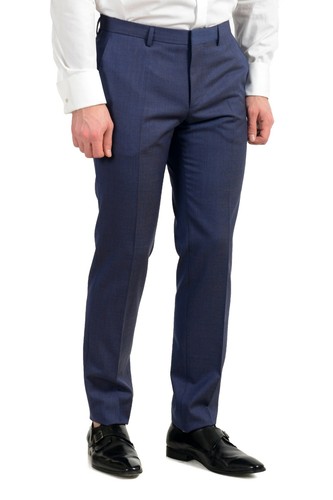 Pre-owned Hugo Boss "huge6/genius5_bxn" Men's 100% Wool Two Button Suit In Blue