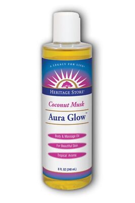 Heritage Store Aura Glow Massage Oil-Coconut 8 oz Liquid