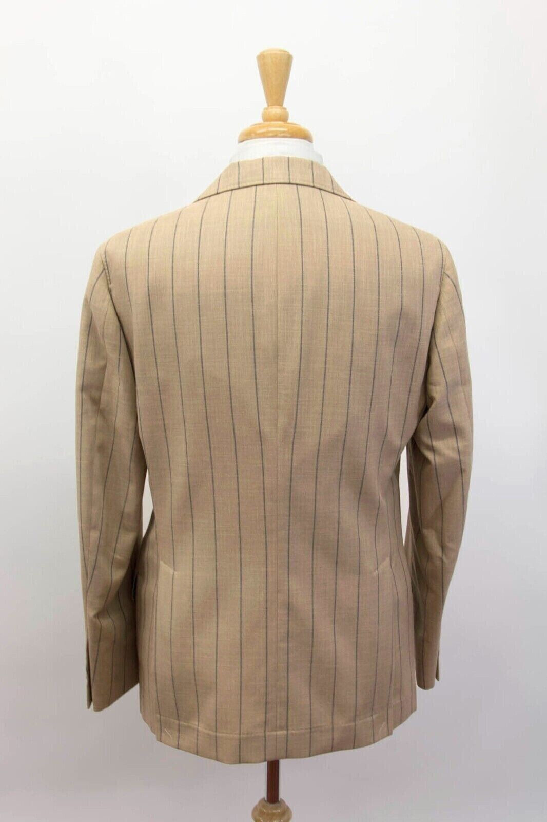 Pre-owned Brunello Cucinelli Nwt$4595  Men's Pinstripe Print Sport Coat W/logo Buttons A248 In Khaki-taupe + Blue Print