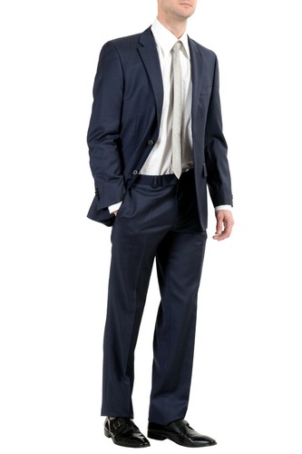 Pre-owned Hugo Boss "paolini1/movio1us" Men's 100% Wool Blue Two Button Suit Us 38r It 48r