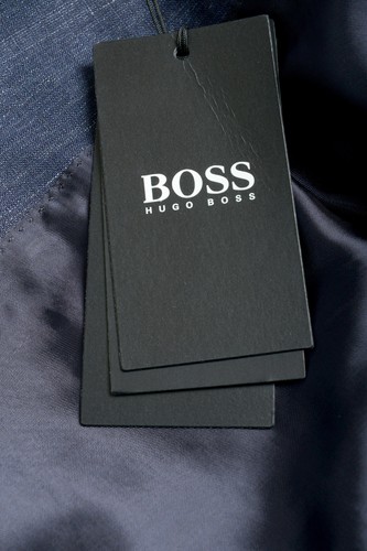 Pre-owned Hugo Boss Men's "huge6/genius5" Slim Fit Blue Wool Silk Linen Two Button Suit