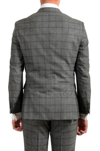 Pre-owned Hugo Boss Men's "johnstons5/lenon1" Regular Fit 100% Wool Plaid Two Button Suit In Gray