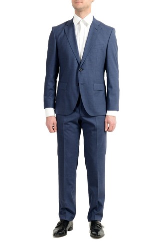 Pre-owned Hugo Boss "johnstons5/lenon1" Men's 100% Wool Blue Two Button Suit