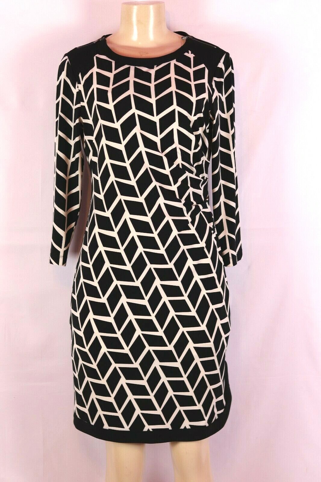 DONNA MORGAN BLACK WHITE PRINT 3/4 SLEEVE JERSEY KNIT SHEATH DONNA MORGAN BLACK WHITE PRINT 3/4 SLEEVE JERSEY KNIT SHEATH