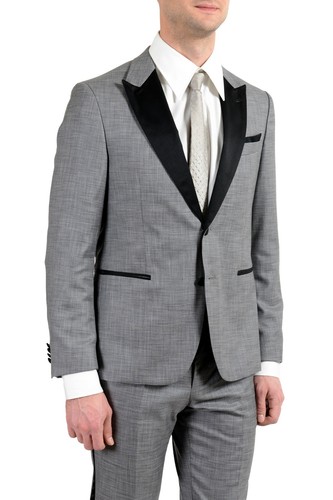 Pre-owned Hugo Boss "novid/bristow_1" Men's Wool Silk Slim Gray Tuxedo Two Button Suit