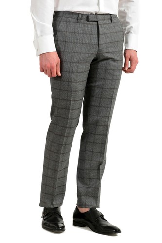 Pre-owned Hugo Boss Men's "johnstons5/lenon1" Regular Fit 100% Wool Plaid Two Button Suit In Gray