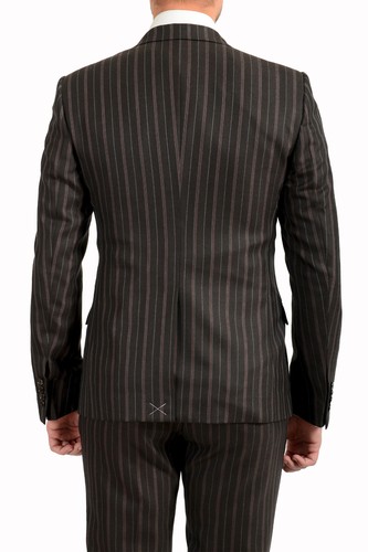 Pre-owned Dolce & Gabbana Men's 100% Wool Striped Two Button Three Piece Suit In Gray